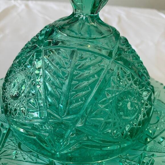 Vintage Viking Glass Dalzell Domed Lidded Cheese Butter Dish Pressed Glass Green - Picture 2 of 13